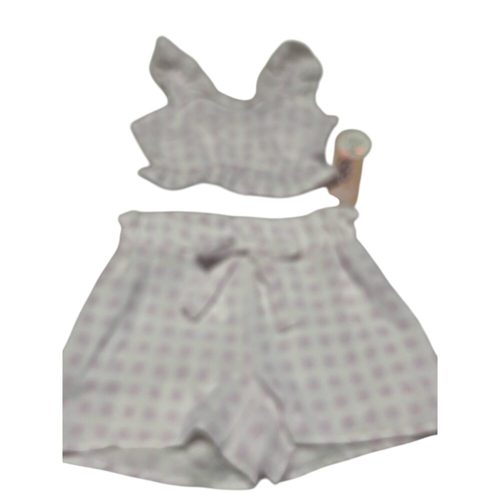 Kensie Girl 7 white pink plaid crop top and shorts set nwt perfect summer look